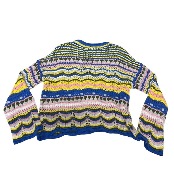 C+D+M‎ Crochet Muti-Color Bohemian Sweater Flared Sleeve Scallop Hem Size Medium - Picture 12 of 16